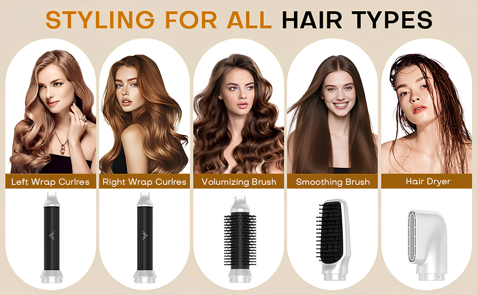 Airstyler 5 в 1: набір для укладки волосся з автоматичною завивкою, фен-щітка, 1000W, для об'єму, випрямлення та локонів