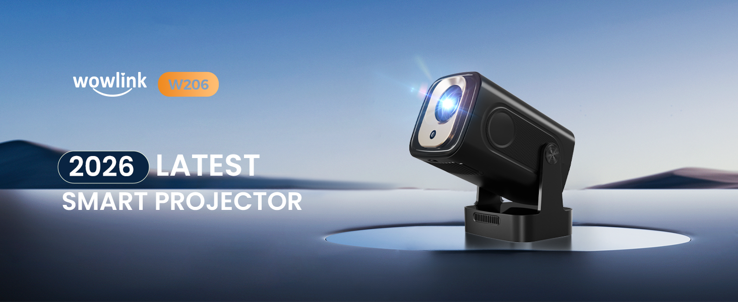 Портативний проєктор Beamer 4K з автофокусом, WiFi 6, Bluetooth 5.4 та інтегрованими додатками (2026 модель). Підтримка HDMI, TV Stick, Memory Stick, Laptop. Чорний