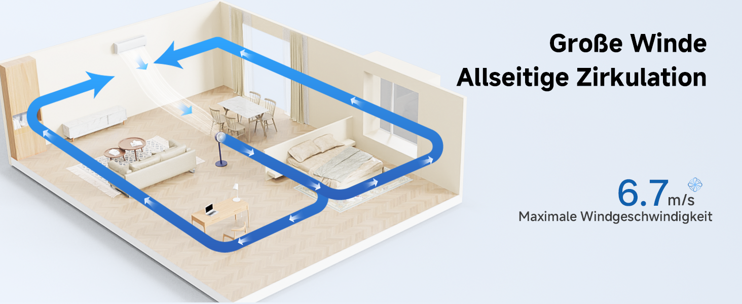 Вентилятор AIRMATE 25dB з підставкою, тихий, висока потужність 26 м, 1600 м³/год, регульована висота, з пультом керування, 3 режими/12 швидкостей/12 таймер