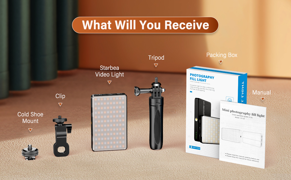 LED світло для селфі на телефон ST-120-CT: 120 світлодіодів, регулювання яскравості, 3000-9000K, акумулятор 3000mAh, CRI 95+, з тримачем та штативом для відеозйомки, блогінгу та конференцій