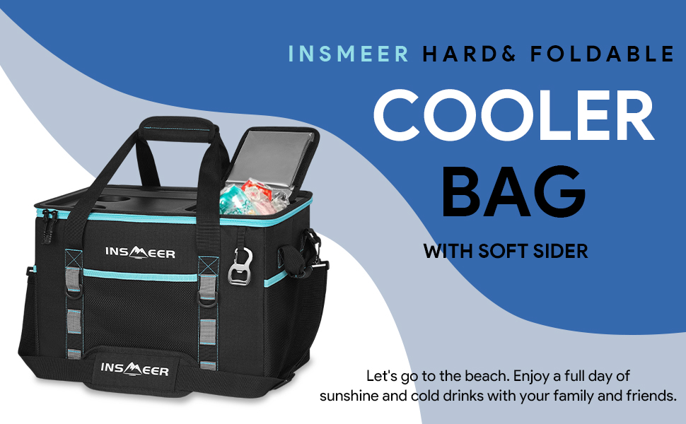 Сумка-холодильник INSMEER 40L, XXL - для пікніка, кемпінгу, пляжу, подорожей. 60 банок, з відкривачем, посилені борти, 2 тримачі для чашок