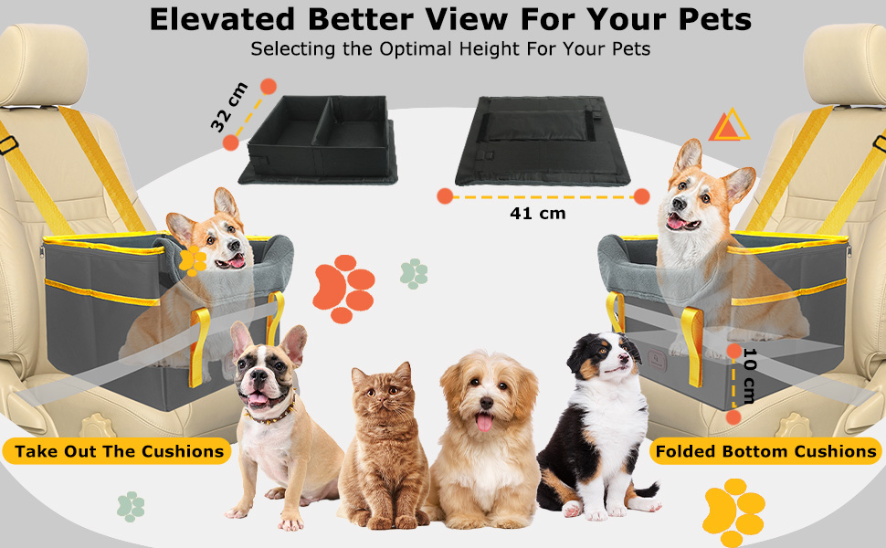 Зручний лежак для собак маленьких порід до 8 кг, стабільний, водовідштовхуючий, складаний з безпечною шлейкою, підходить для передніх та задніх сидінь автомобіля (темно-сірий)