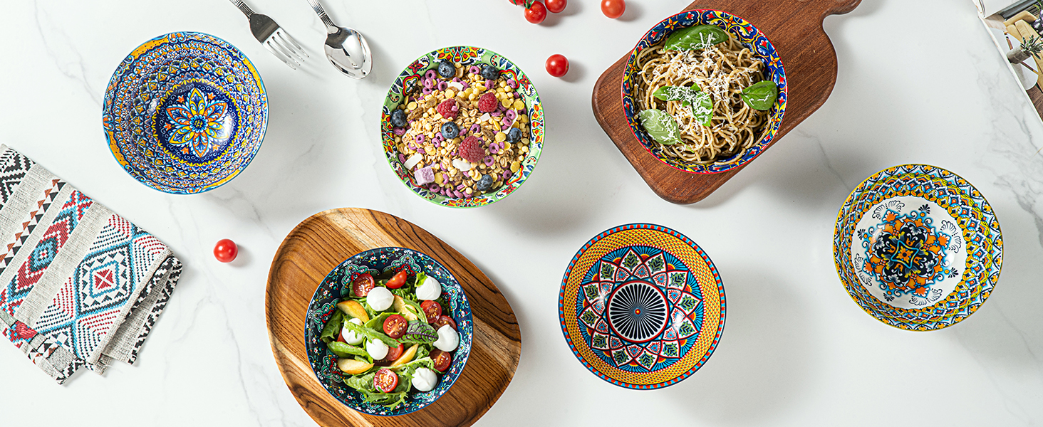 Тарілки для мюслі та супу HENXFEN, 6 шт. - кераміка, богемний стиль
