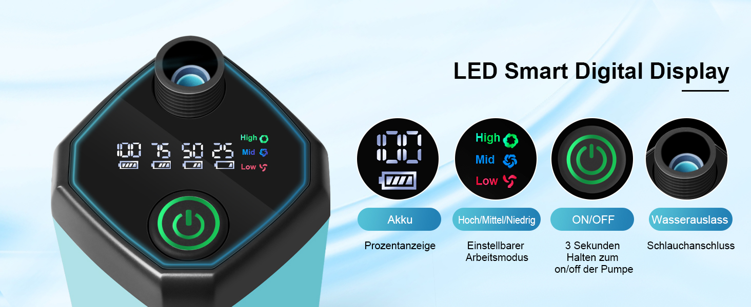 Портативна душова кабіна для кемпінгу AUTOPkio з акумулятором 4500mAh, водонепроникна IPX7, з дисплеєм, для відпочинку на природі, подорожей, миття автомобіля та тварин (блакитна)