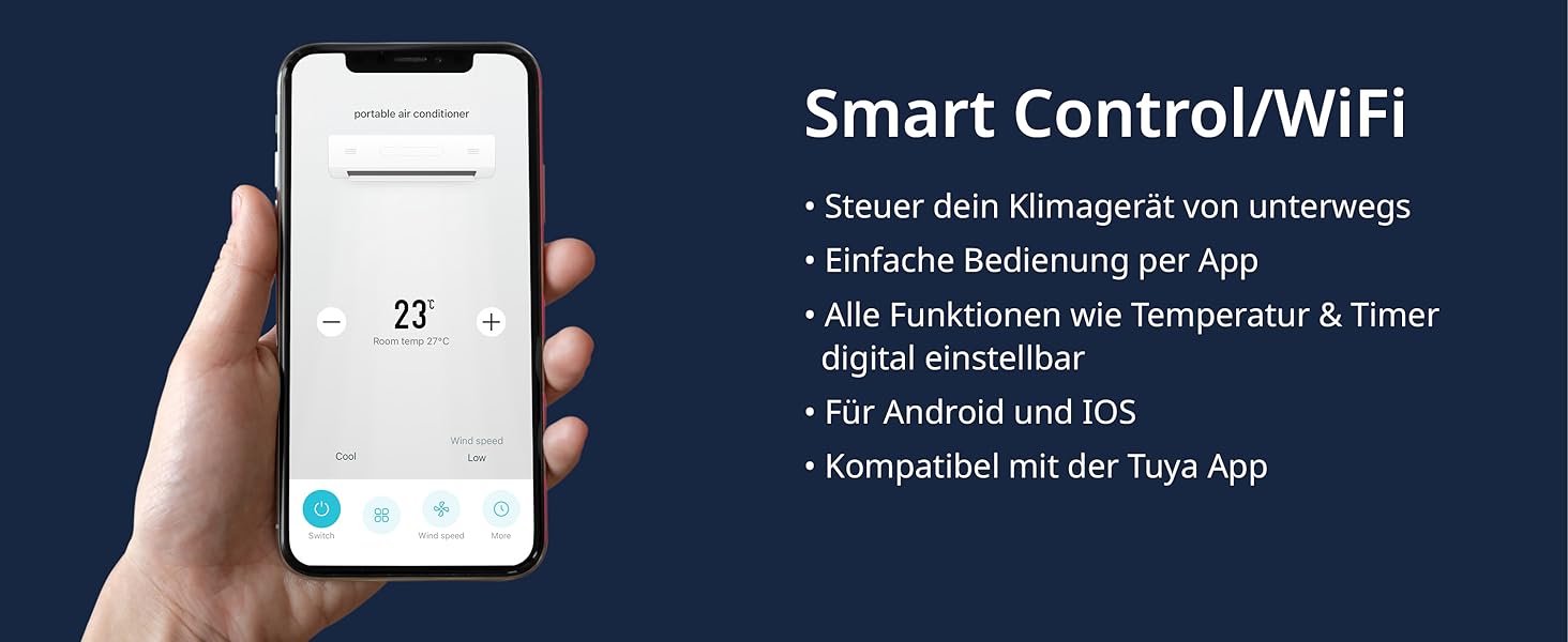 Мобільний кондиціонер Könighaus Smart | 7000 BTU (2,1 кВт) | 4-в-1: охолодження, осушувач, вентилятор, очищувач повітря | Керування через пульт та Alexa