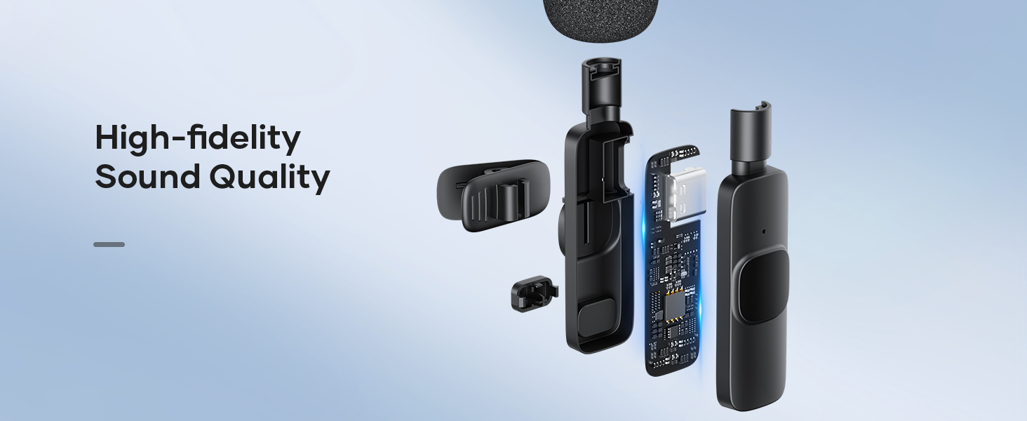 Бездротові петличні мікрофони 2 шт. для iPhone/iPad/Android, з шумозаглушенням, Plug-and-Play, для відео, подкастів, YouTube, TikTok, Vlog, чорний