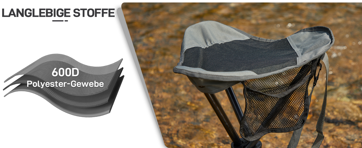 Складаний табурет EVER ADVANCED для кемпінгу, риболовлі та походів. Легкий, міцний (102 кг), з кишенею, чорно-сірий