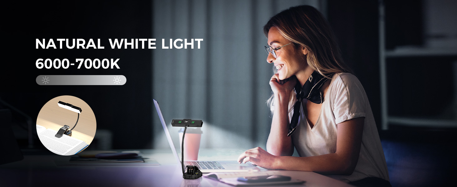 Ліхтарик для читання Smiling Shark LED, USB, 1200 mAh, 3 режими кольору, 6 режимів яскравості, гнучкий, з кліпсою та датчиком, індикатор батареї