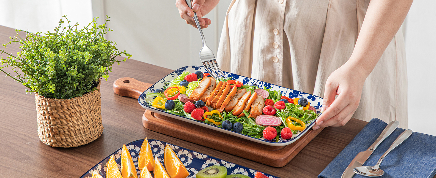 Набір сервірувальних тарілок Vancasso SELENE, 3 шт., блакитно-білий, для свят, сніданків, фуршетів