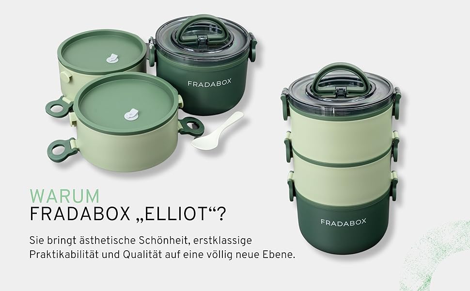 Бенто-бокс 'Elliot' 2400 мл, 3 секції з посудом, преміум нержавіюча сталь, зелений, без BPA, велика ланчбокс для дорослих, для Meal Prep, витримує мікрохвильову піч, не протікає