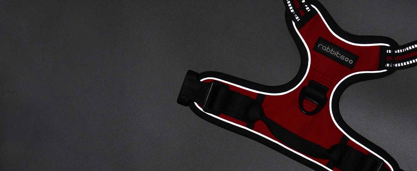 Нагрудник для собак Rabbitgoo середнього розміру, анти-тяга, регульований, великі собаки, дихаючий, з світловідбиваючими смугами, безпечне ведення, червоний (1 шт.)