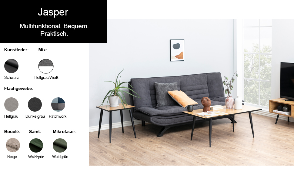 AC Design Jasper Bettcouch Dunkelgrau/Schwarz
