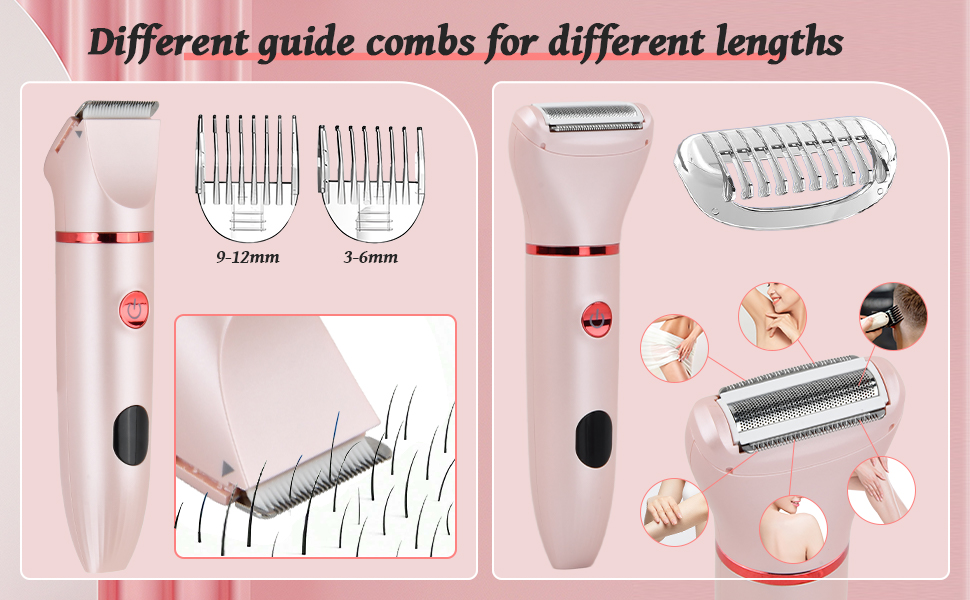 Електричний жіночий тример 3-в-1 для тіла, обличчя та інтимної зони, 3 насадки, IPX7, для жінок