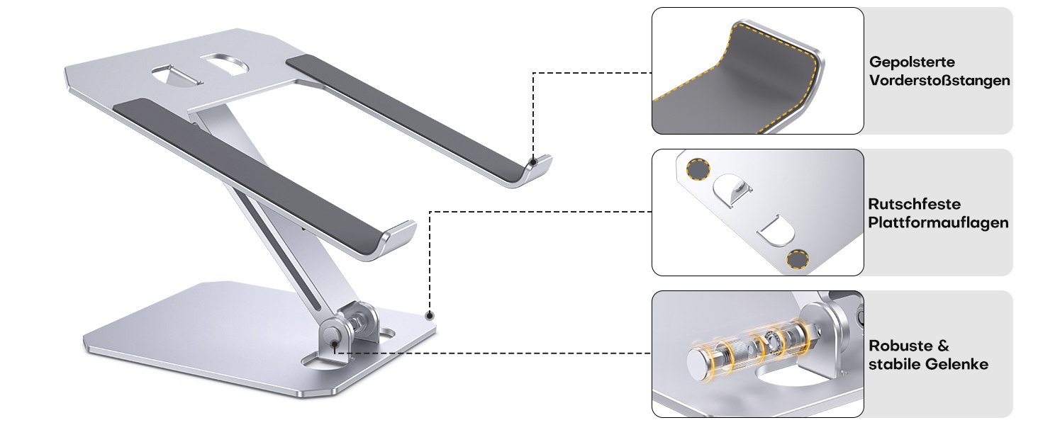 Підставка для ноутбука OMOTON, алюміній, регульована висота, ергономічна, складна, для MacBook Pro/Air (11-16 дюймів), срібна