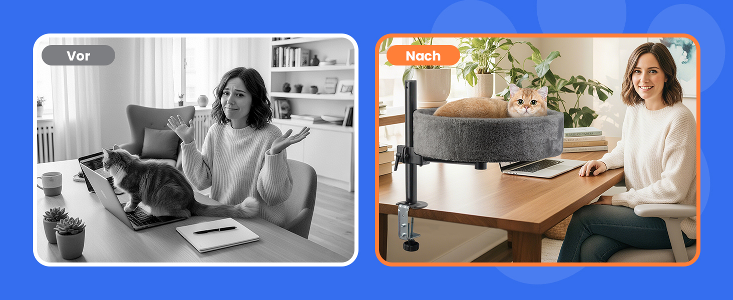 BSWAY Крісло-гніздо для кота на стіл - Покращений 360° оберт, регульована висота, без свердління. Підвищене котяче ліжко над столом. Тримає кошеня/кота близько, робочий простір чистий. Крісло-ліжко для кота на стіл, темно-сірий колір, XL розмір
