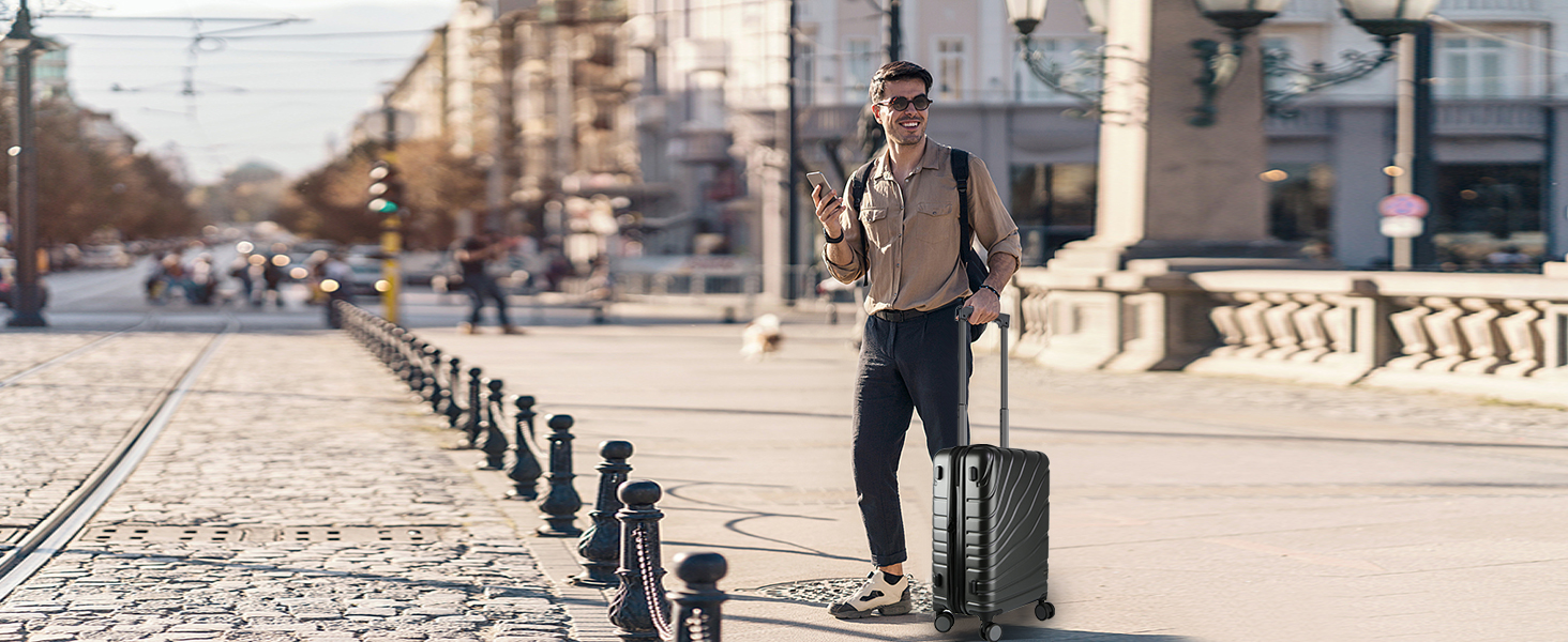 Валіза ручної поклажі Vankean з обертовими колесами та TSA-замком, розширювана, сірого кольору, 20 дюймів