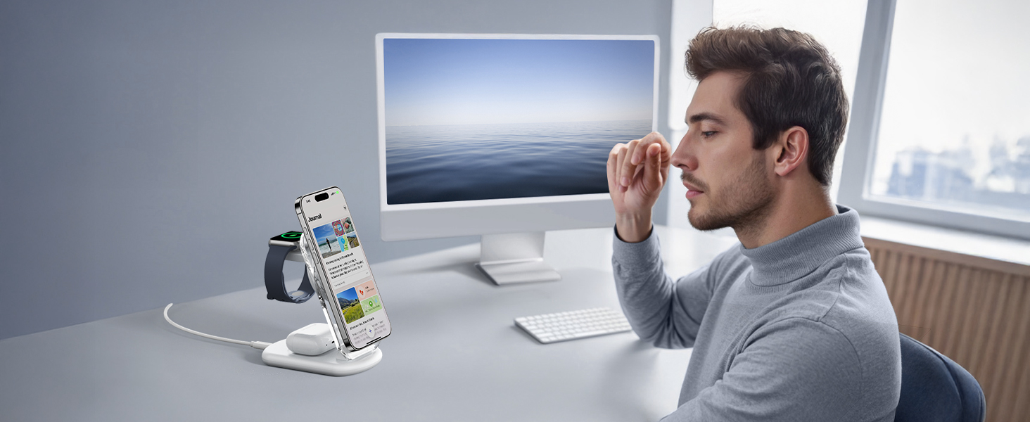 Зарядний пристрій MagSafe 3-в-1 для iPhone та Apple Watch, складний, білий (Elfenbeinweiß)