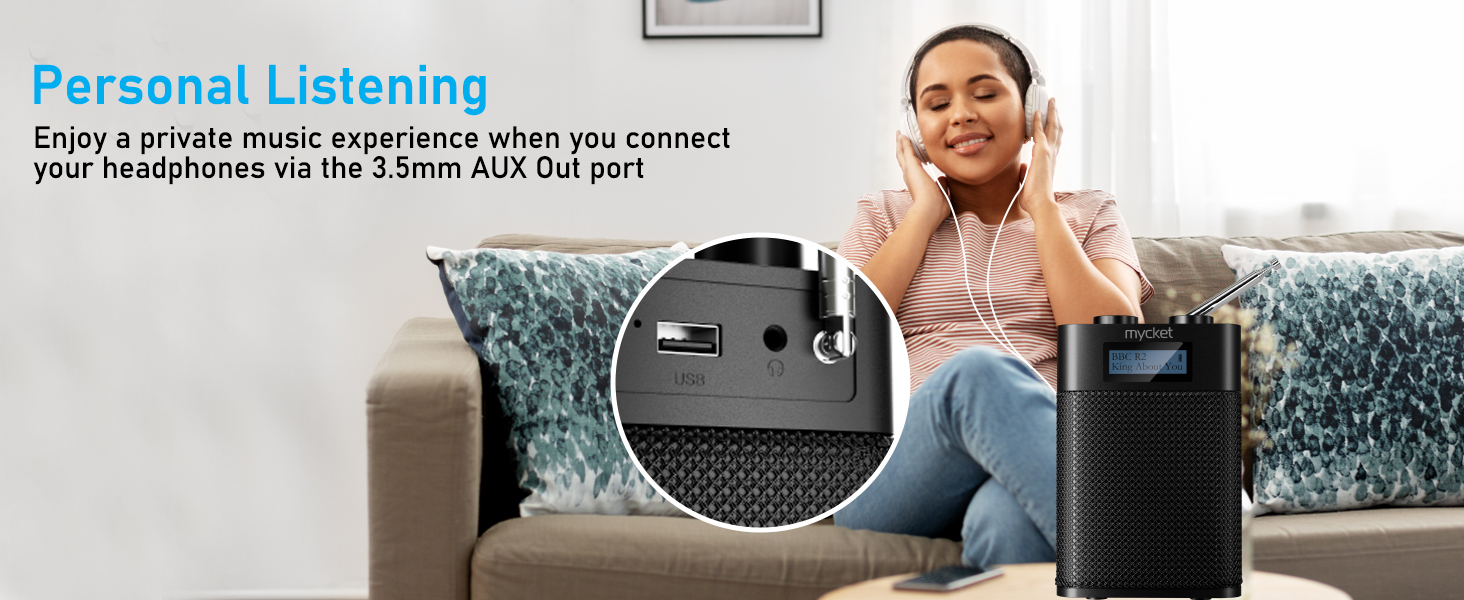 Портативне DAB/DAB+ радіо з цифровим радіо UKW, FM, Bluetooth 5.0, USB, LED дисплеєм (Чорний)