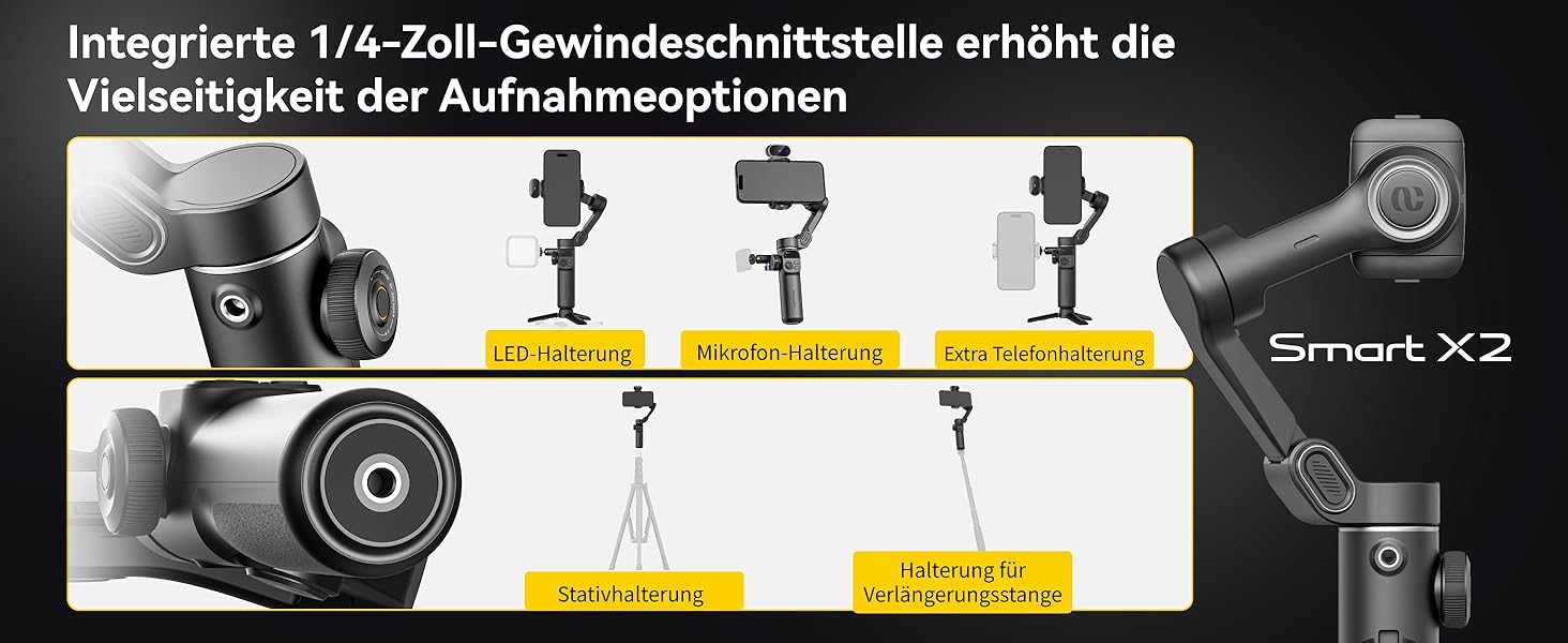 Стабілізатор Gimbal AOCHUAN для iPhone/Android з 7.8-дюймовою штангою та OLED-дисплеєм - 3-осьовий, чорний