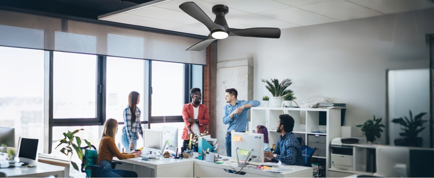 Стелянка вентилятор Depuley 42 дюйми з підсвічуванням: чорний, 3 лопаті, врізний монтаж для спальні. Диммування, керування через додаток, тихий DC-двигун, таймер, чорний колір.