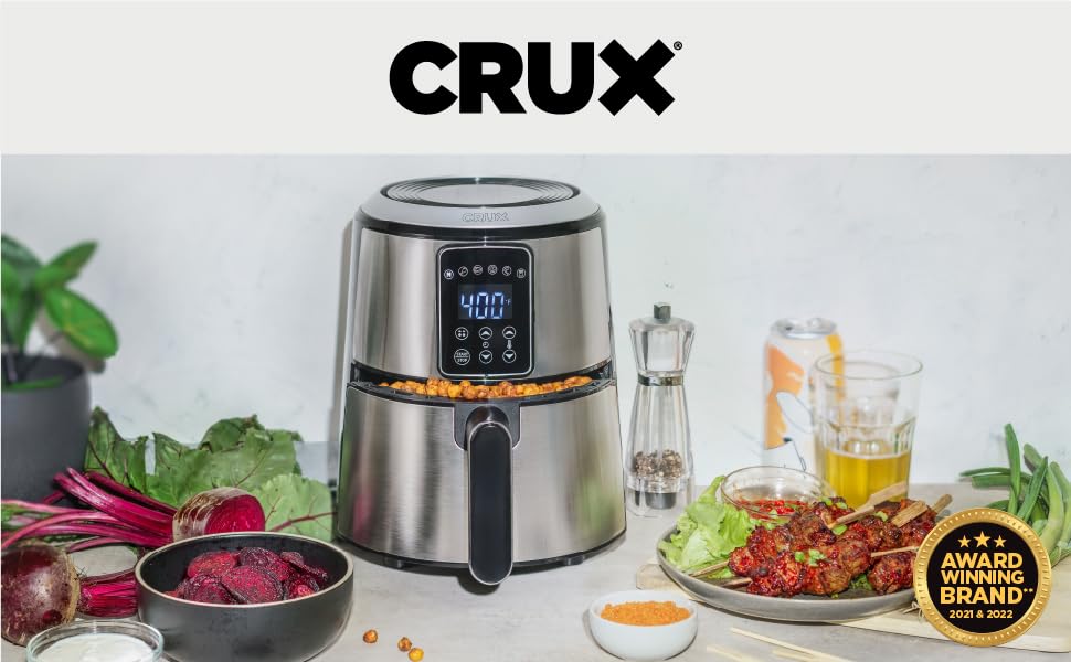 Фритюрниця Crux 3л з цифровим керуванням, швидкий нагрів, без олії, антипригарне покриття, нержавіюча сталь