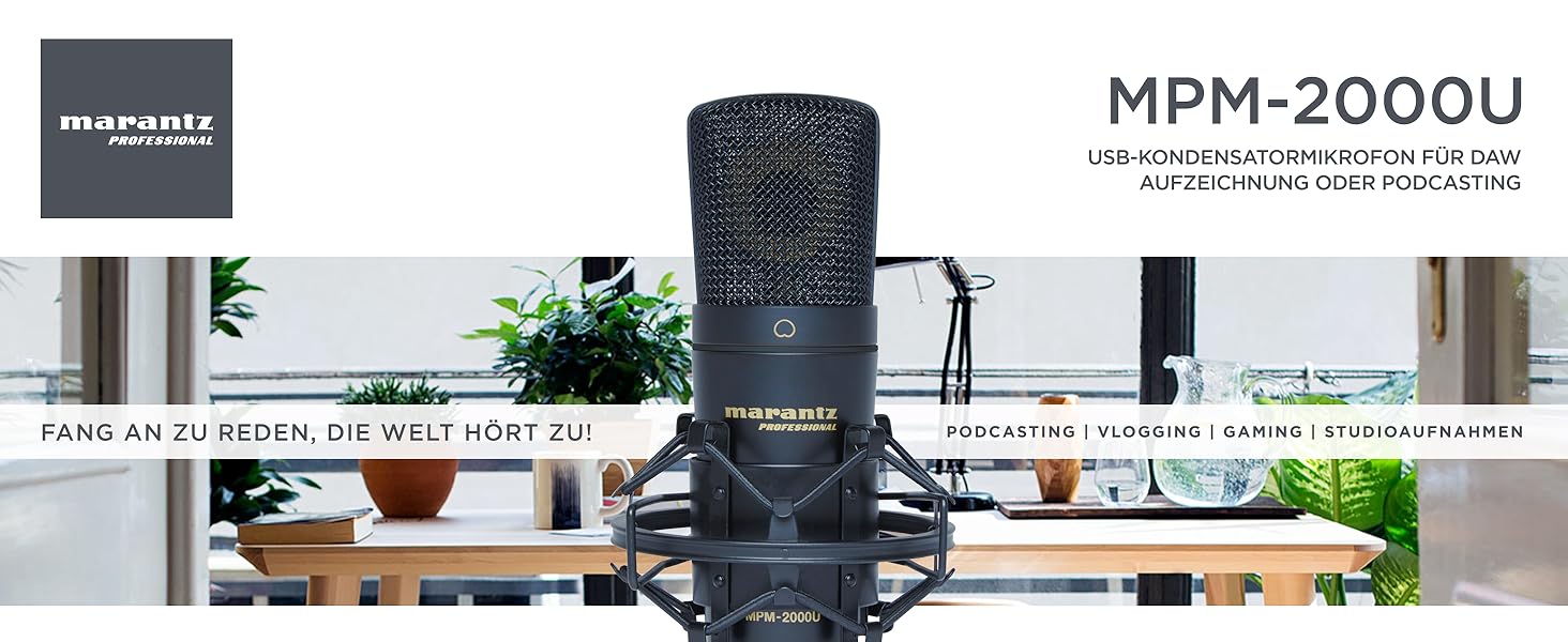 Мarantz Professional MPM-1000U: USB конденсаторний мікрофон з великою мембраною та нирковим характером для подкастів, студії та геймінгу. Комплектується кабелем USB та кріпленням для мікрофона.