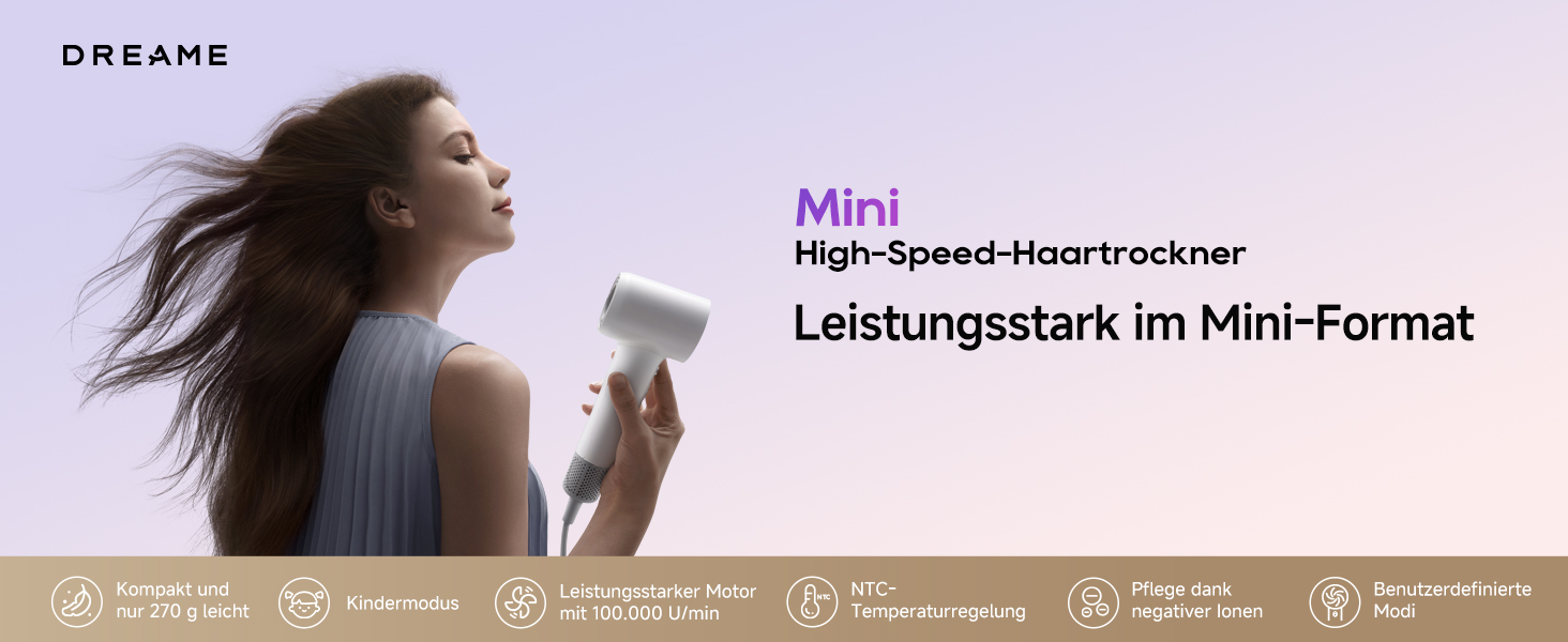 Фен для волосся DREAME Hair Dryer - Швидке сушіння, 110 000 обертів/хв, іонізація, регулювання температури та швидкості, насадка-дифузор, тиха робота, білий