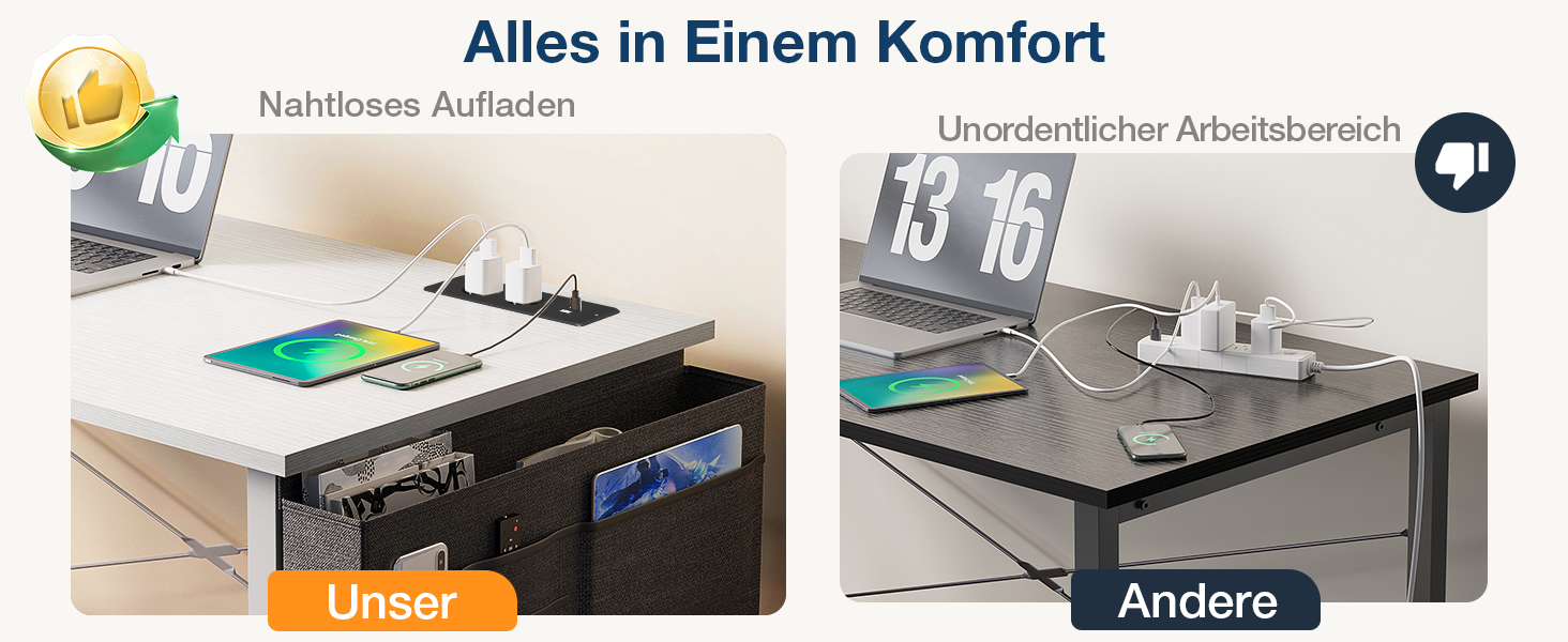 Комп'ютерний стіл Coleshome 100x48 см з розетками, тримачем для навушників та кишенькою для зберігання. Білий офісний/ігровий стіл для дому та офісу.