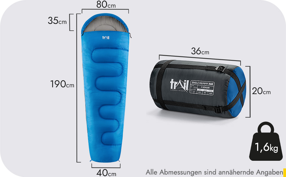 Спальний мішок для дорослих Trail 3 сезони – для кемпінгу, піших прогулянок, подорожей – 300 GSM – з внутрішніми кишенями – фіолетовий