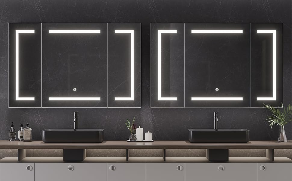 Дзеркальна шафа для ванної кімнати Dictac з LED-підсвічуванням та розеткою, 100x60x13.5 см, метал, полиці, 3 колірні температури, диммування, сенсорний вимикач, білий