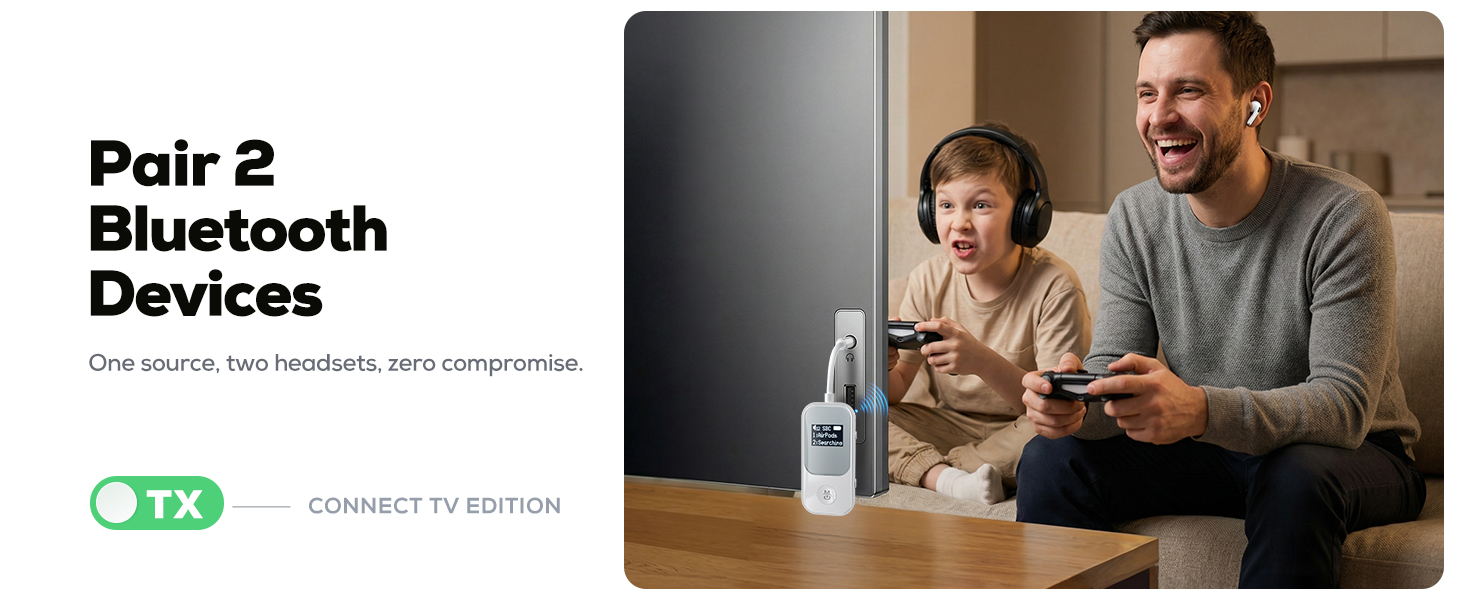 Bluetooth-адаптер Nulaxy BR08 (Трансмітер та Ресивер) з дисплеєм для навушників та AirPods, червоний