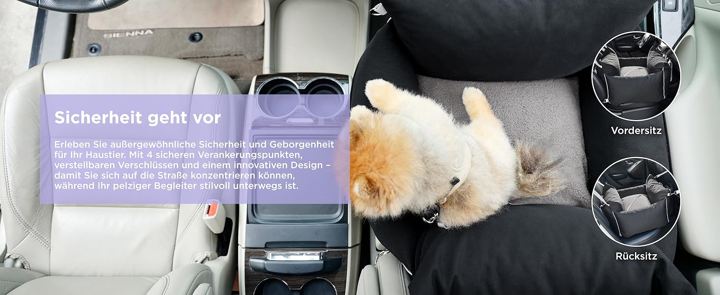 Автокрісло для собак Lesure - чорне, 58x56x33 см, з водонепроникним покриттям та кишенями