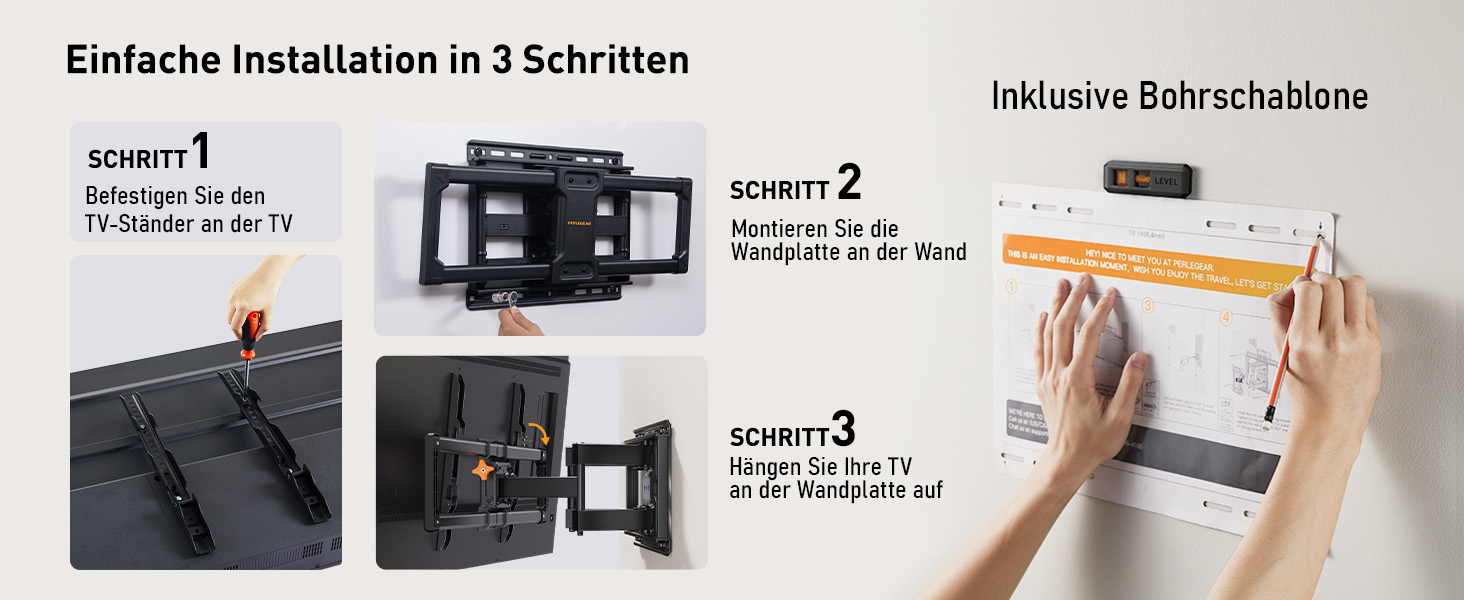 Кріплення для телевізора Perlegear PGLF8: 42-90 дюймів, до 68 кг, подвійні шарніри, регулювання, нівелювання, VESA 600x400 мм