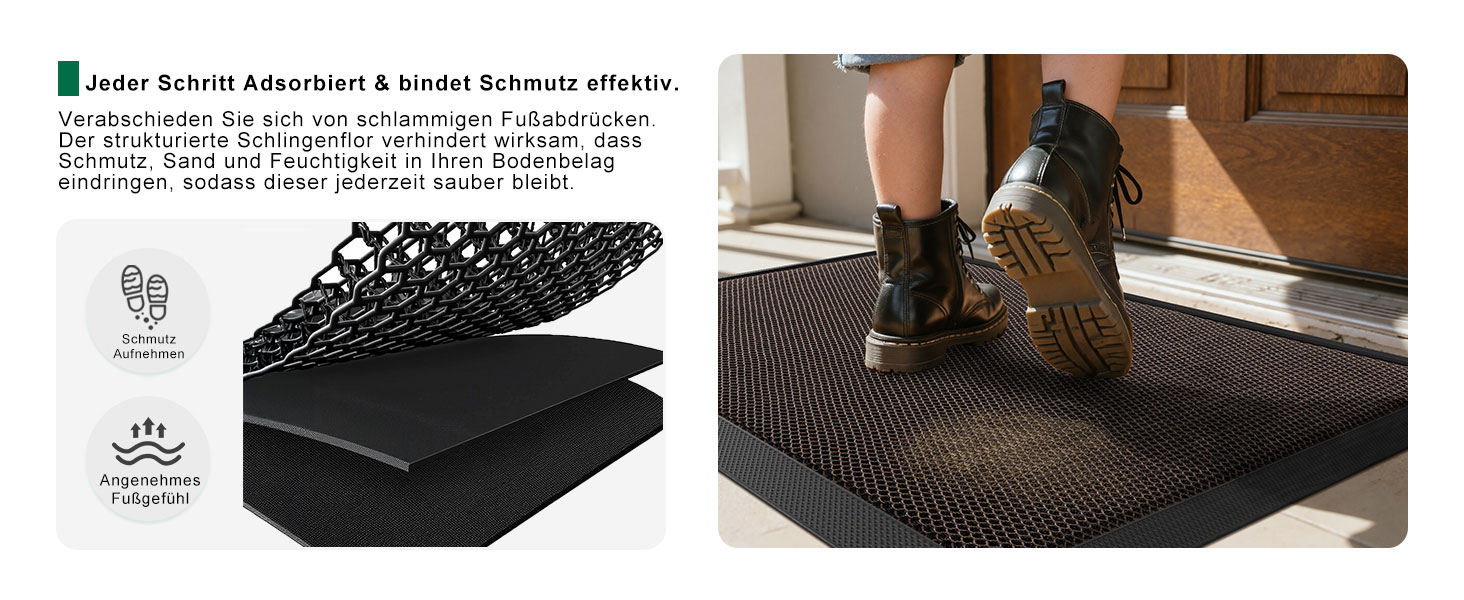 Килимок привідний вуличний 40x60 см, протиковзний силіконовий килим для бруду та пилу, вологостійкий та придатний для прання, чорний
