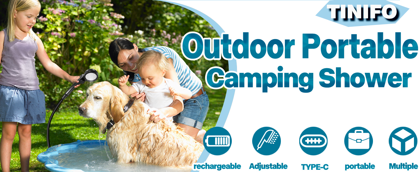 Мобільний душ для кемпінгу з насосом, акумулятор 8000mAh, індикатор температури, шланг 2м. Підходить для кемпінгу, миття авто, саду та тварин