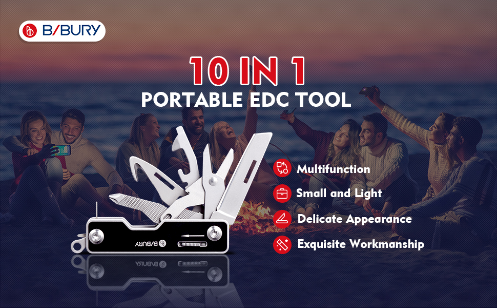Мультитул BIBURY з нержавіючої сталі, багатофункціональний: викрутка, ніж, відкривачка, карабін. Ідеальний для кемпінгу, ремонту, подарунок для чоловіків (Чорний)