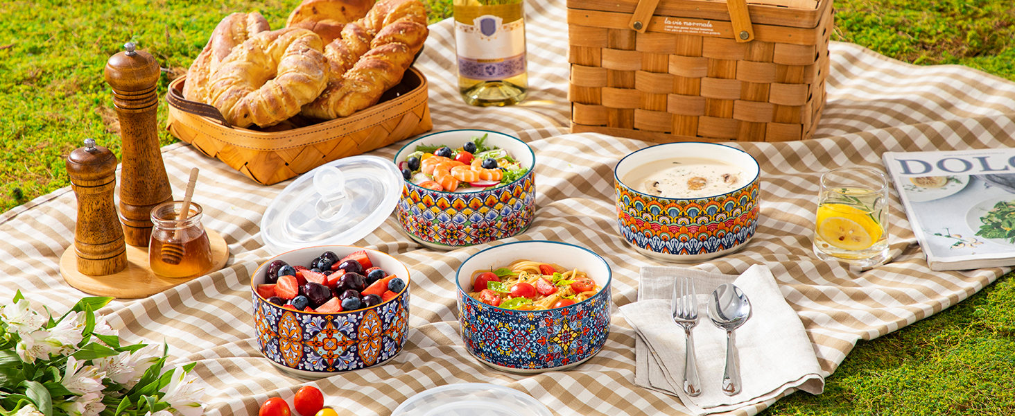 Набір супових та салатних тарілок Vancasso (4 шт.) з кришкою, кераміка, 1080 мл