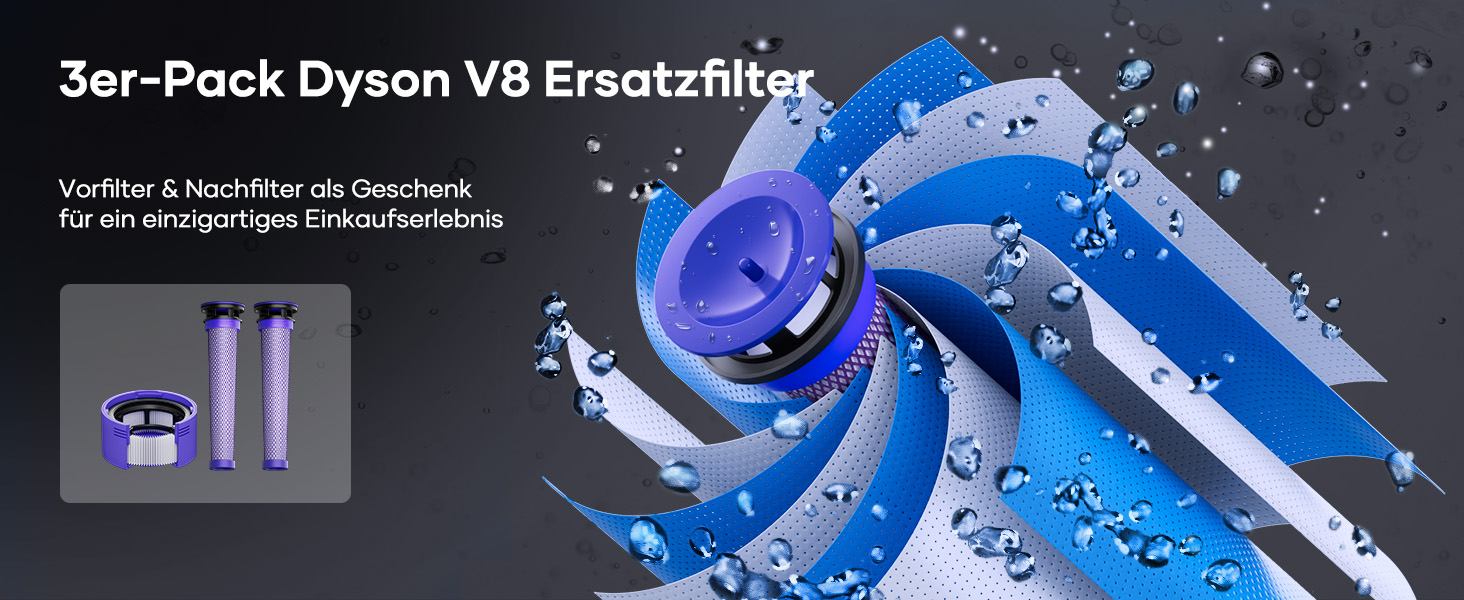 Акумулятор FLYLINKTECH V8 8.0Ah для пилососів Dyson V8 Absolute/Animal/Fluffy/Motorhead SV10 з 2+1 фільтрами та 4 шурупами