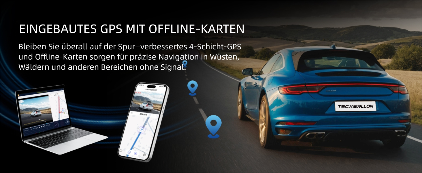 Автомобільний відеореєстратор TECXERLLON 4K Dual Dashcam (передній та задній), нічна зйомка Starlight, GPS, WDR, G-сенсор, режим паркування 24г, кут 160°/150°, карта пам'яті 64ГБ у комплекті