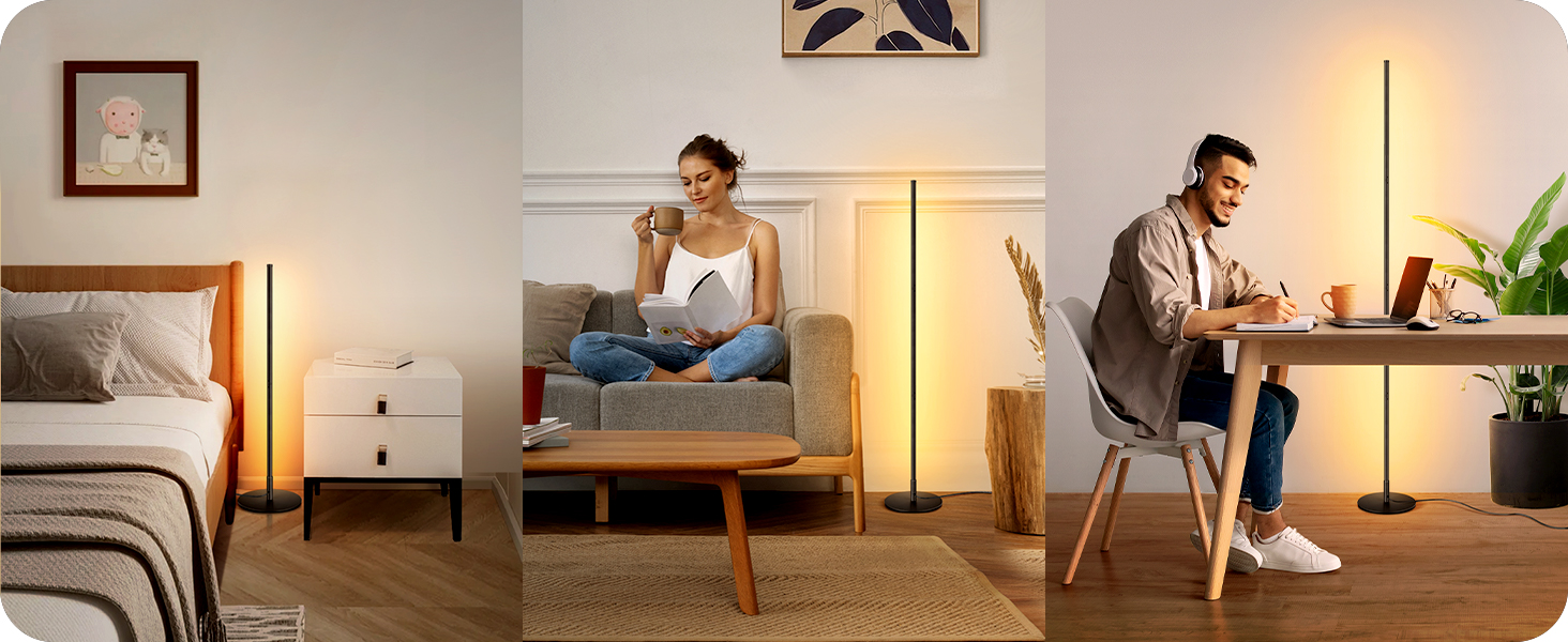 LED торшер Edishine 2 шт. з димуванням, тепле світло 3000K, регульована висота 146 см, для вітальні, спальні, офісу, чорний