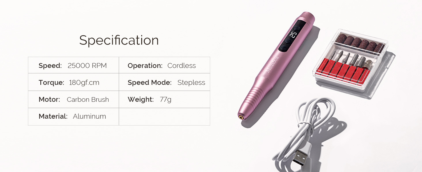 Електричний фрезер для нігтів MelodySusie PC180G Rose: професійний набір для манікюру та педикюру з LED-дисплеєм та 25 швидкостями