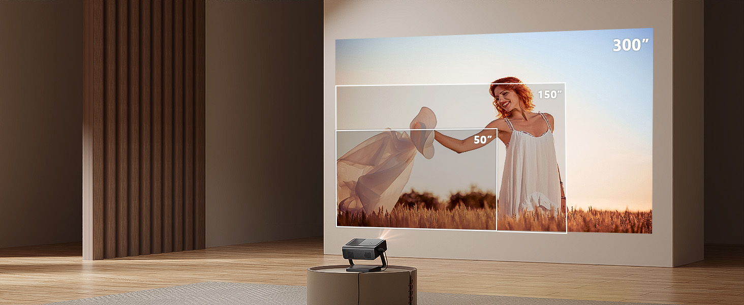 Проектор Mini Beamer 1080P Full HD 600ANSI з автофокусом, корекцією трапеції, WiFi6, Bluetooth, 4K, 50% зум, 360° обертання для дому та мобільного використання