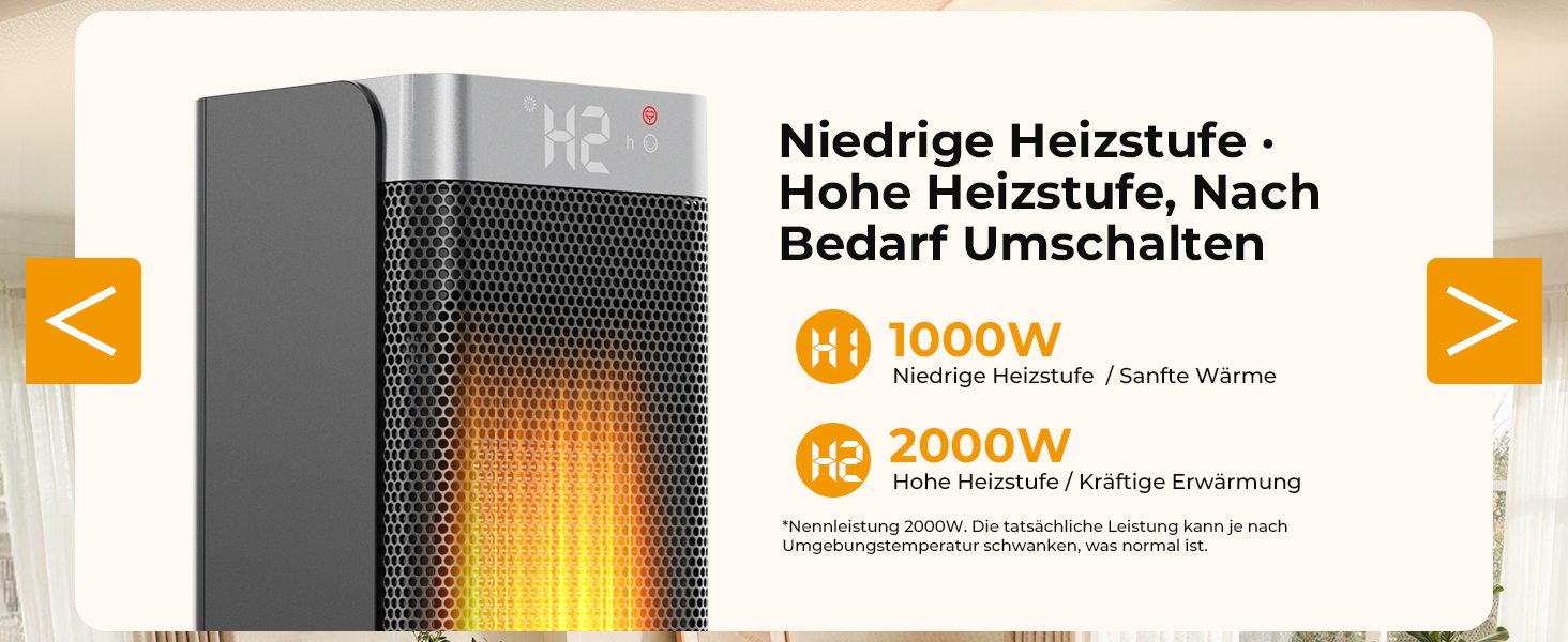 Керамічний обігрівач Fitabok 2000W з дистанційним керуванням, PTC-нагрівачем, таймером на 12г та ECO-режимом, поворот 70°, захист від перегріву та перекидання, чорний
