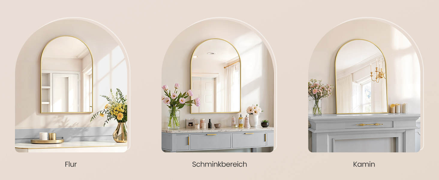 Дзеркало для ванної кімнати SONGMICS, настінне, з алюмінієвою рамою, 91 x 61 см, з захисною плівкою, 2 способи кріплення, для ванної, спальні, вітальні, LWM010BD01 (овальне, світло-золоте)