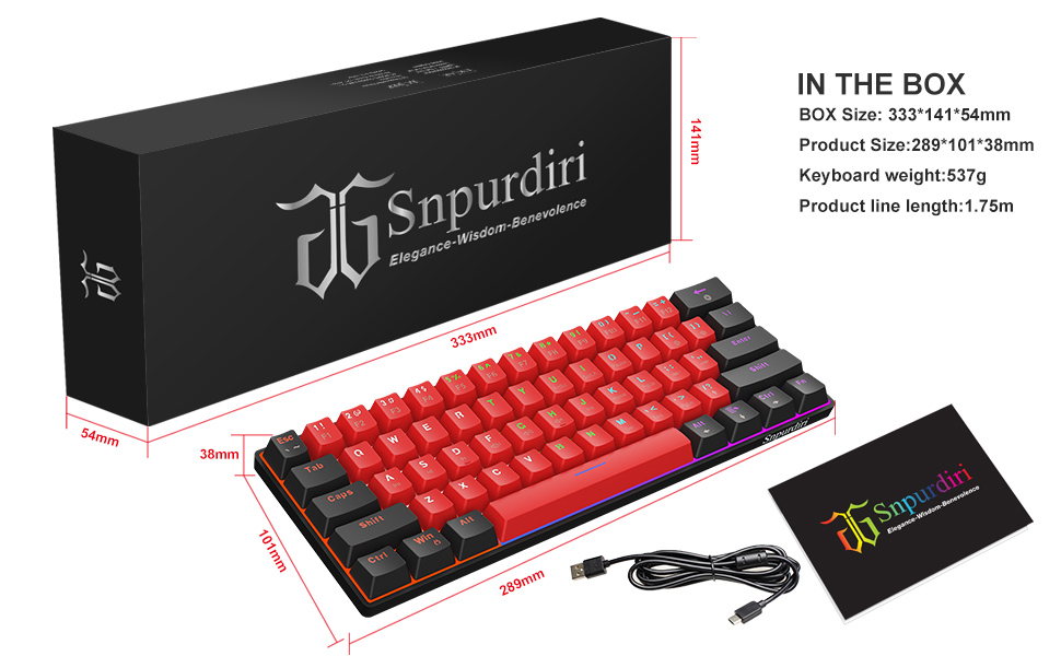 Механічна ігрова клавіатура Snpurdiri 61 клавіша з RGB підсвічуванням (Blue Switch/Black Red)