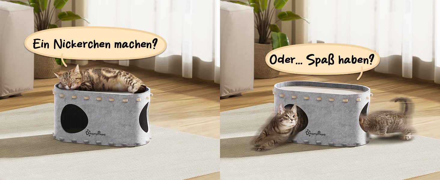 Будиночок-печеринка для котів DownyPaws з фетру, 2-ярусне ліжко для котів, 50 x 33 x 50 см. Затишний дизайн, захист кігтів, (одиночний, білий)