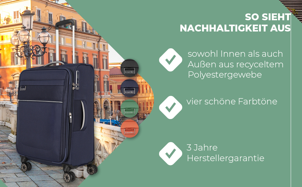 Валіза Travelite MIIGO 77 см, 90-96 л, розширювана, з TSA замком, з екологічного матеріалу, колір: м'ятний