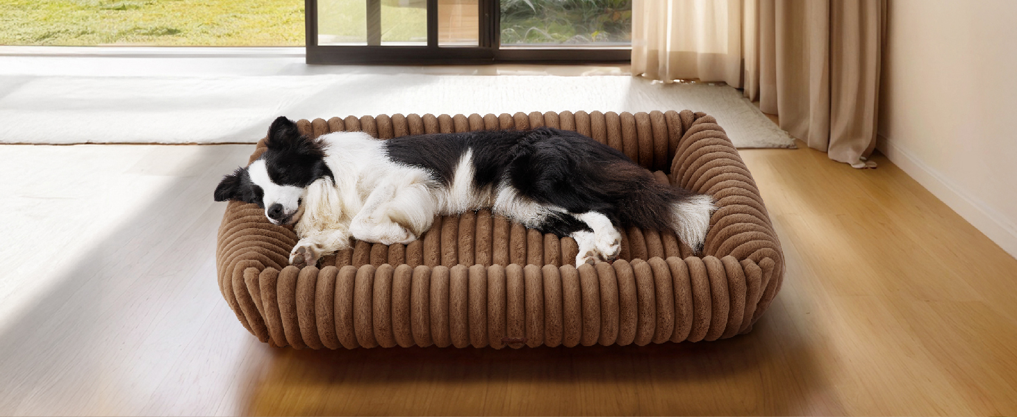 BEDSURE Лежанка для собак великих порід - ортопедична лежанка для собак 91x68x20 см з м'яким флісовим покриттям, ковзаюча лежанка з високим бортиком сірого кольору L 91 x W 68 x H 20 см