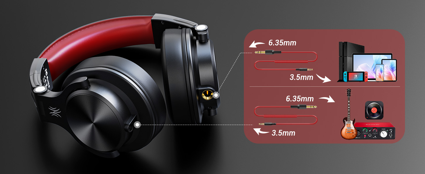 OneOdio A71: Професійні навушники Over-Ear для DJ та студійної роботи, з кабелем, Share Port, червоний