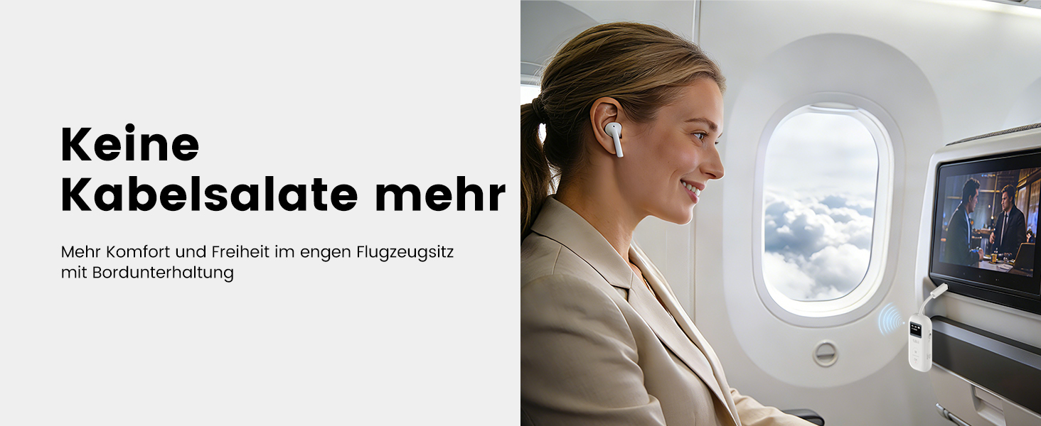 Bluetooth-адаптер для літака 1Mii з дисплеєм для 2 навушників, білий, 25 годин роботи